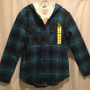 Blue Plaid Shirt/Jacket, Sherpa Lined & Hooded - S